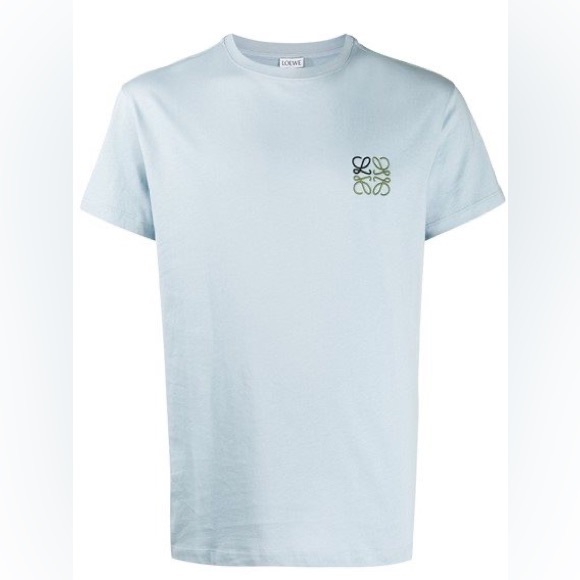 Loewe 2021 Anagram Classic Embroidered Cotton Round Neck Blue T-Shirt XL - Picture 7 of 11